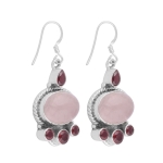 Pink rose quartz silver gemstone earrings
